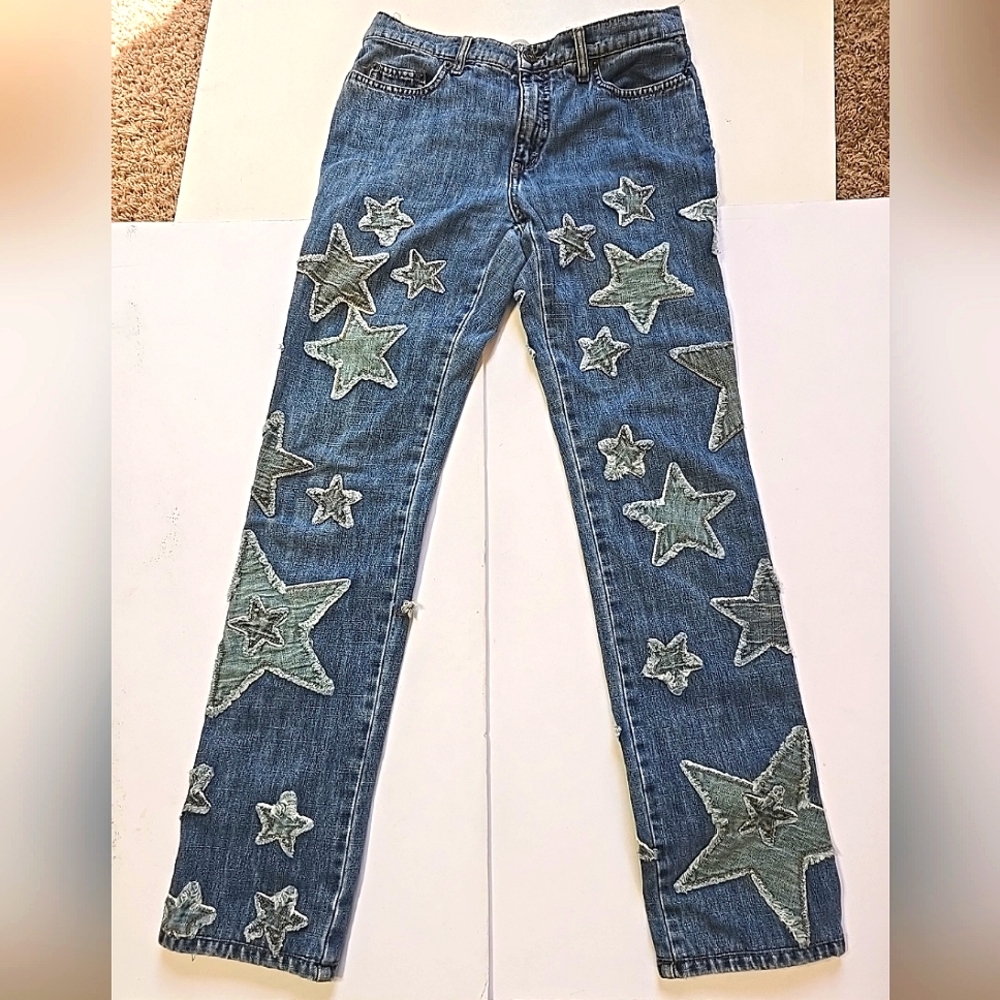 Moschino Vintage Star Patch Denim Donna Jeans Size 26 Beauty!!